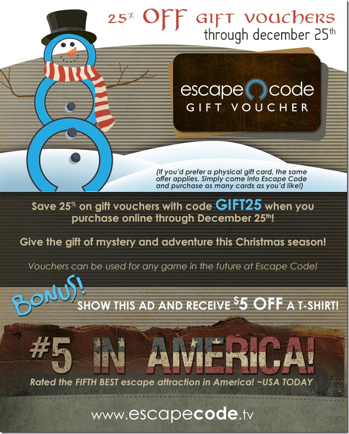 Escape Code Gift Card Sale Ad